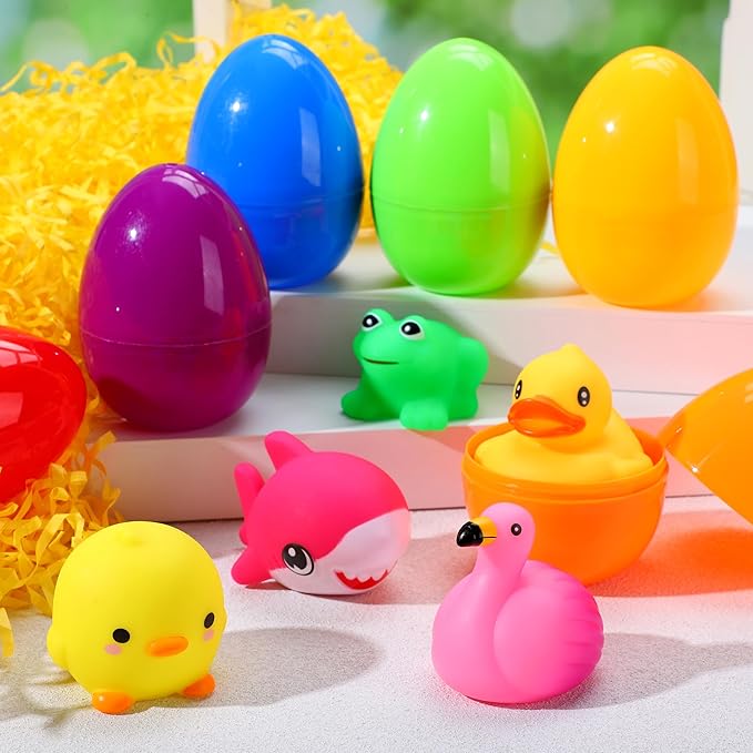JOYIN 6 Pcs Prefilled Easter Eggs with Floating Animal Light-up Bath Toys, Luminous Bathtub Toys for Kids Easter Eggs Hunt, Toddler Party Favor, Basket Stuffers Filler, Classroom Prize Supplies