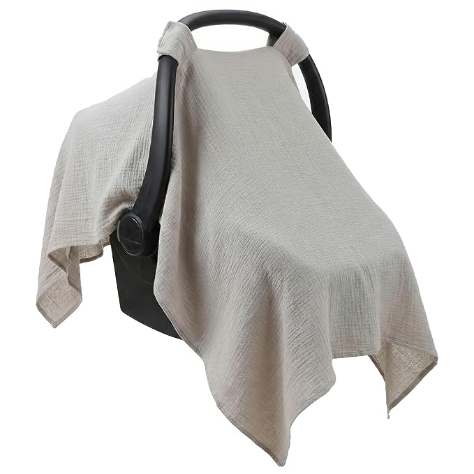 Muslin Cotton Car Seat Cover Baby, Infant Car Seat Cover & Canopy, Universal Fit Stroller Cover for Boys & Girls, Breathable Sunshade Protection (Summer Wheat)