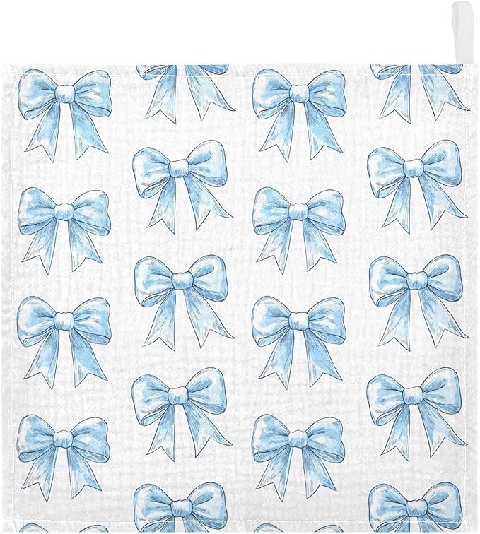 vvfelixl Baby Muslin Washcloths Light Blue Silk Bow Baby Burp Cloths Cotton Babys Face Towel for Newborn Infants Boys Girls Soft and Absorbent 11.8 X 11.8 in, 3 Pack