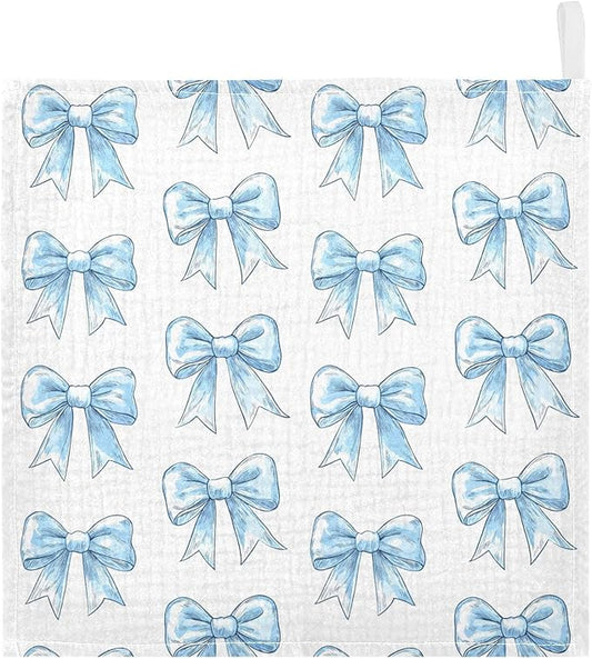 vvfelixl Light Blue Silk Bow Baby Burp Cloths Baby Muslin Washcloths for Boys Girls Cotton Babys Face Towel for Newborn Infants Soft and Absorbent 11.8 X 11.8 in, 5 Pack