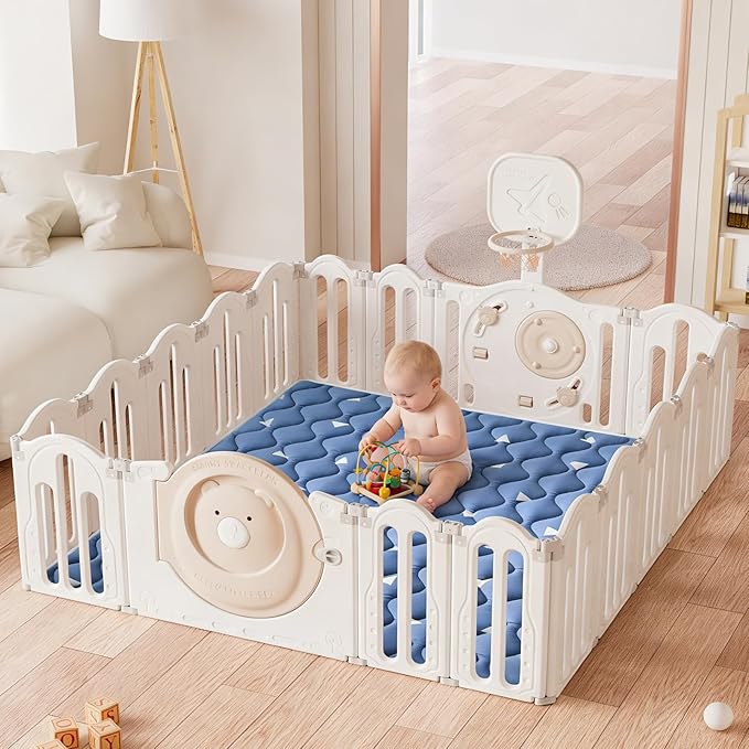 Premium Foam Baby Play Mat for Floor, 50x50 Playpen Mat, Thicken One-Piece Crawling Mat, Non-Slip Cushioned Baby Playmats for Infants, Babies, Toddlers, Play & Tummy Time