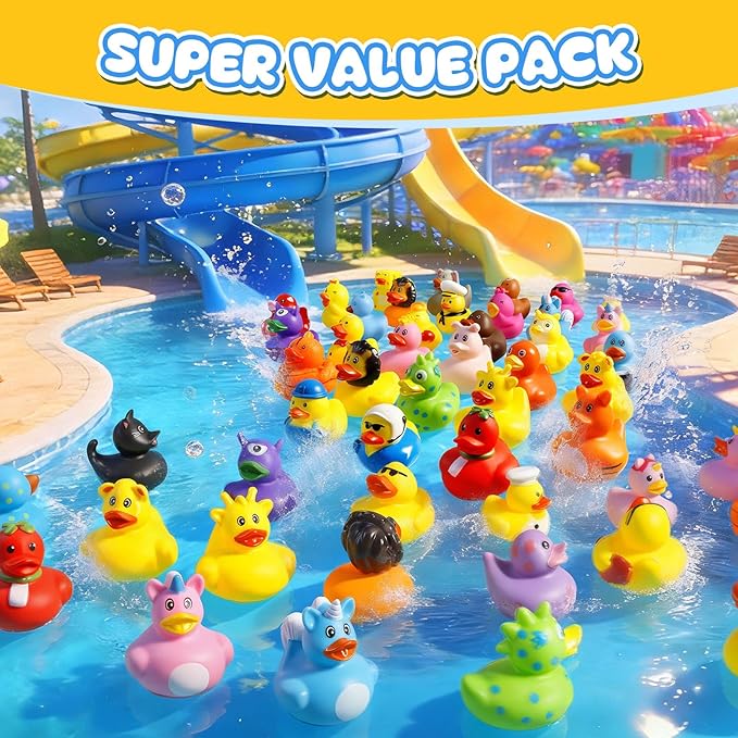 100 Pcs Rubber Ducks, Random Assortment Ducks Bulk for Jeeps Ducking, 2" Mini Rubber Duckies for Baby Toddler Bath Toys, Kids Pool Toys Birthday Gifts Party Favors
