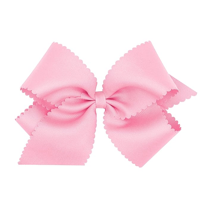 Wee Ones Girls' Classic Grosgrain Hair Bow with Scalloped Edges, No-Slip Hair Clip, Handmade, Pearl, King