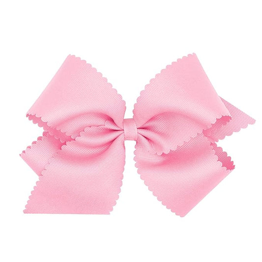 Wee Ones Girls' Classic Grosgrain Hair Bow with Scalloped Edges, No-Slip Hair Clip, Handmade, Pearl, King