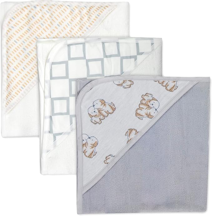 Hooded Baby Bath Towel and Washcloth 6 Piece Set for Newborns Infants & Toddlers, Boys & Girls Baby Hooded Towels (Puppies & Patterns)