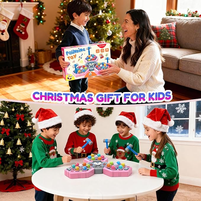 TooLion 3-Player Whack Game Mole for Kids 3-12 Boys Girls - 3 Independent Game Boards,3 Modes with Sound & Light,Safe Educational Pounding Toy,Christmas Birthday Gift for Multi-Kid Families,Pink