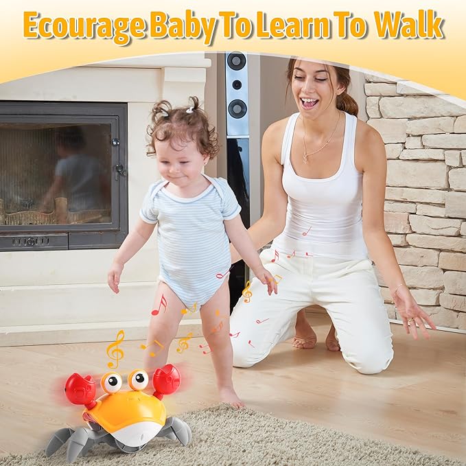 Hirger Crawling Crab Baby Toy, Dancing Walking Infant Toy for Tummy Time,Sensory Toy for 3-6-12-18 Months Babies & Toddlers 1-2-3, Musical Birthday Gift for Boys Girls