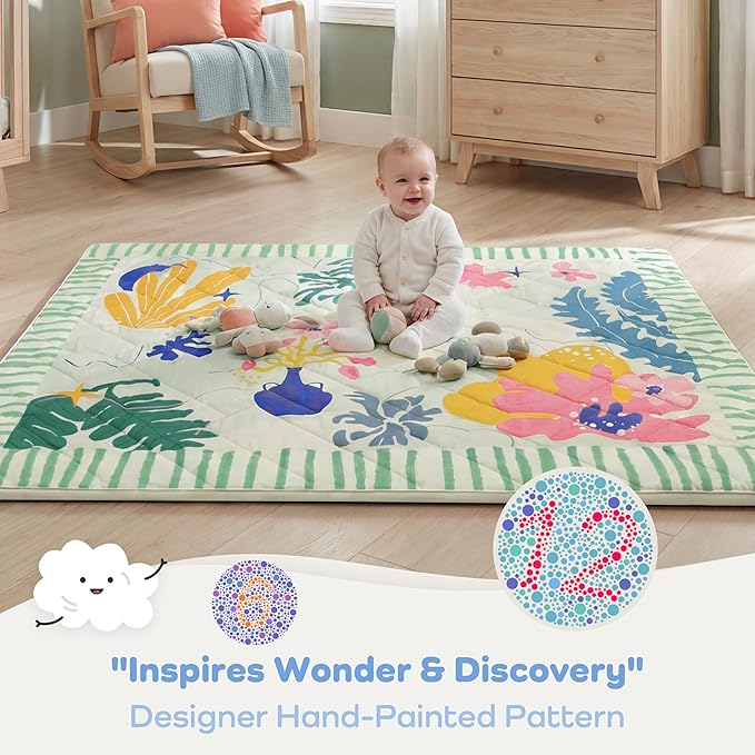 1.5" Thicker Baby Play Mat for Floor, 59x71 Removable & Machine Washable Cover Playpen Mat Softness Foam Mats, Easy-Clean Hygienic, Comfort Safety Kids Crawling Living Room (Dazzling World)