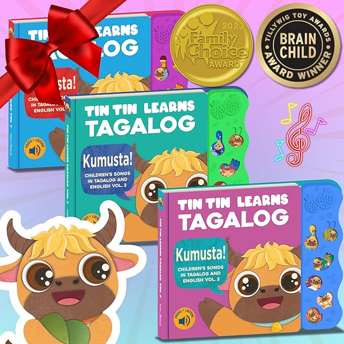Vol. 2 — Interactive Sound Board Book for Toddlers 1-3, Bilingual English & Filipino Songs & Nursery Rhymes, Talking Musical Book, Musical Toy Gift for Babies & Kids