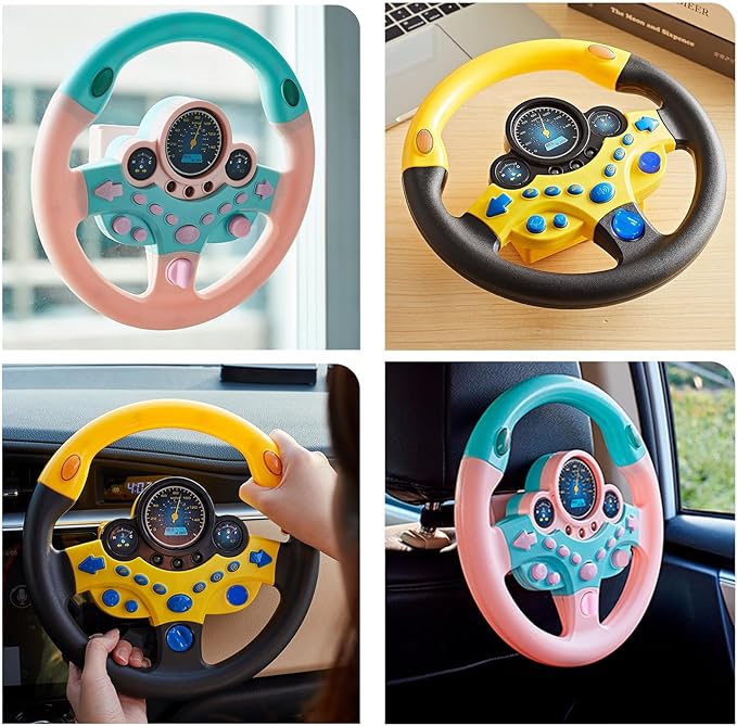 Kids Steering Wheel Toy with Light and Music, Car backseat Simulated Driving Steering Wheel Gifts Toys (yellow)
