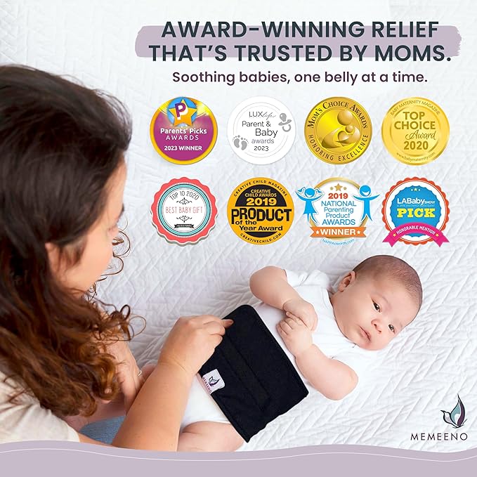 MEMEENO Baby Belly Band for Gas & Colic Relief - Heating Pad, Tummy Wrap for Newborns, Noir