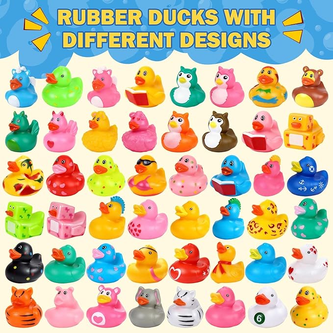 VISRIE 60 Pcs Rubber Ducks in Bulk, Assortment Ducks for Jeeps, Bulk Ducks for Toddler Bath Toys Kids Pool Toys Birthday Gifts Party Favors