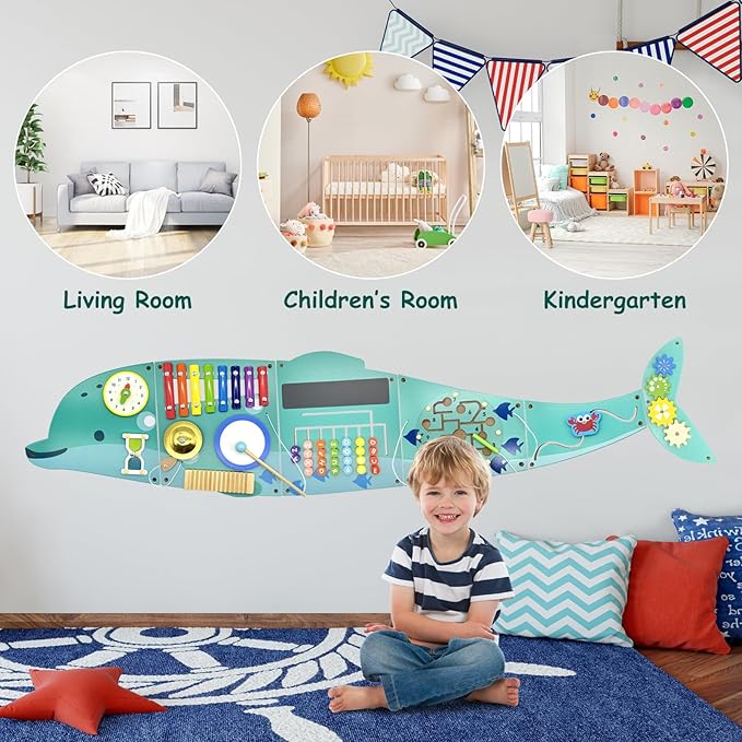 Baotree Activity Wall Busy Board Panels, Montessori Sensory Toys, Wall Activity Center, Educational Toy, Interactive Wooden Learning Toy for Toddler Playroom & Children's Daycare