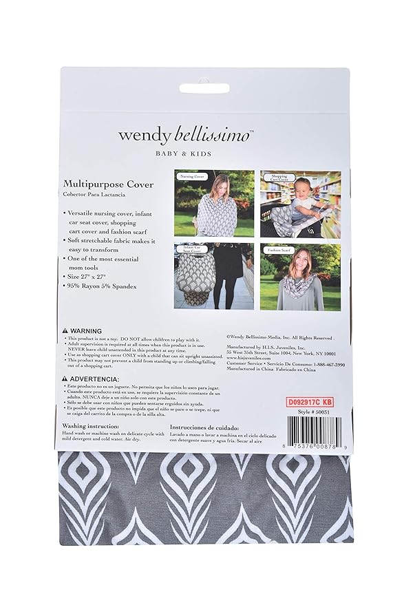 Wendy Bellissimo Multipurpose Shopping Cart and Highchair Cover, Nursing Cover, can be Used as Scarf, Infant Car Seat Cover, Feather Printing