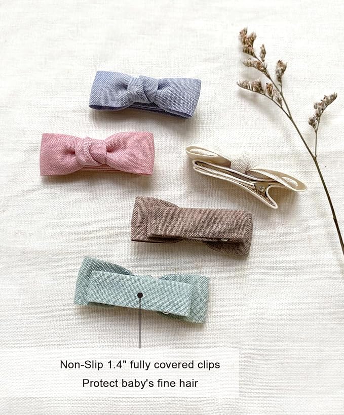 Baby Girls Tiny Hair Bow Clips, 10pcs Boutique Fully Lined Hair Pins Mini Baby Barrettes Accessories for Infants Toddlers Fine Hair by Cherssy