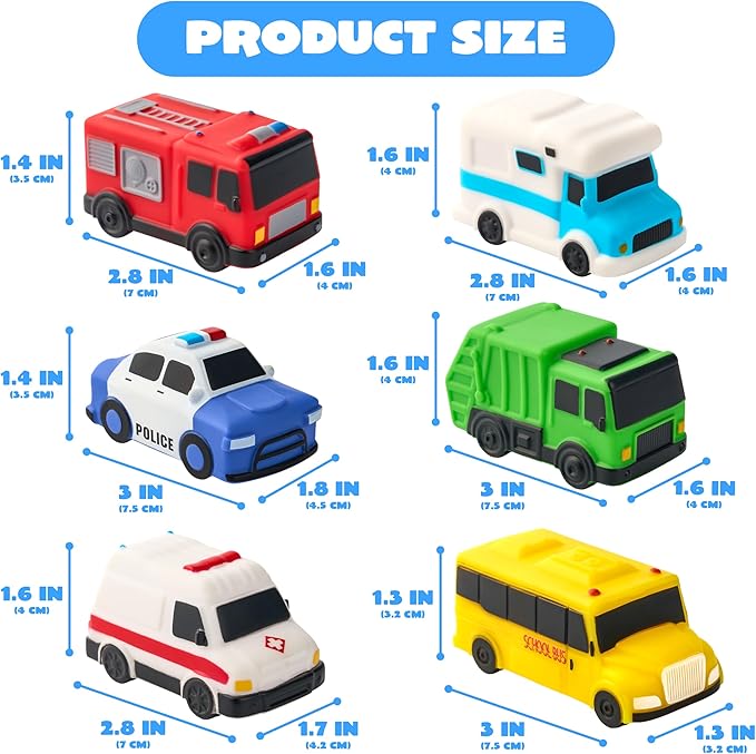 JOYIN 6 Pcs Car Bath Toys, No-Hole Sealed Bathtub Toys for Kids, Soft & Non-Toxic Water Vehicles, Squeezable & Floating Bath Toys for Boys and Girls, Bath & Pool Play