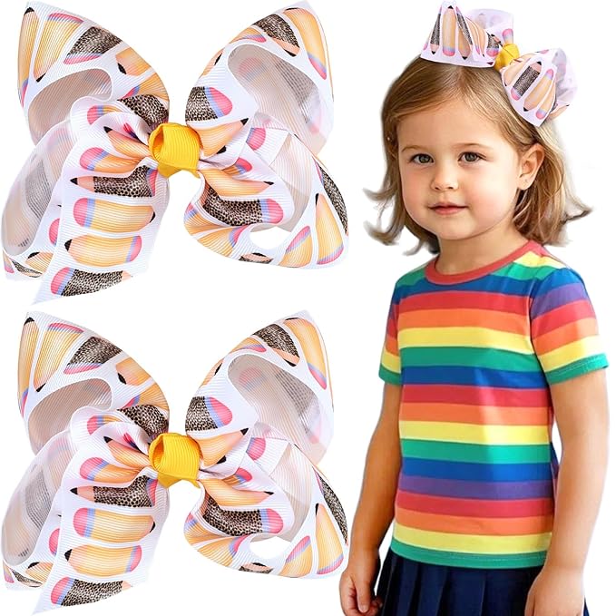 Oaoleer 2PCS Back to School Hair Bows for Girls, Yellow Bows Hair Alligator Clips Hair Barrettes for Baby Girls Infants Toddlers Kids Teens Children