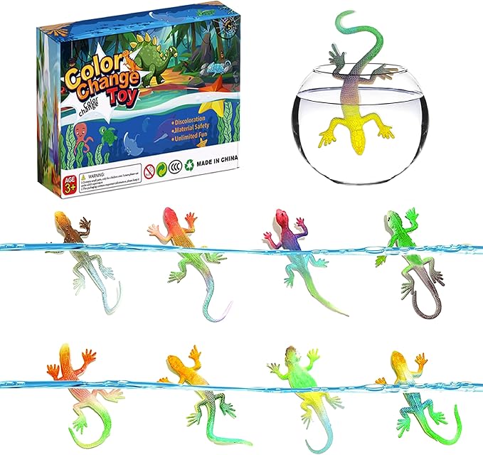 Lizard Series -16pcs Temperature Color Changing Bath Toys,Water Table Toy for Easter Egg Fillers,Goodie Bags Fillers,Themed Party,Classroom Rewards,Carnival Prize, for Kids 3+