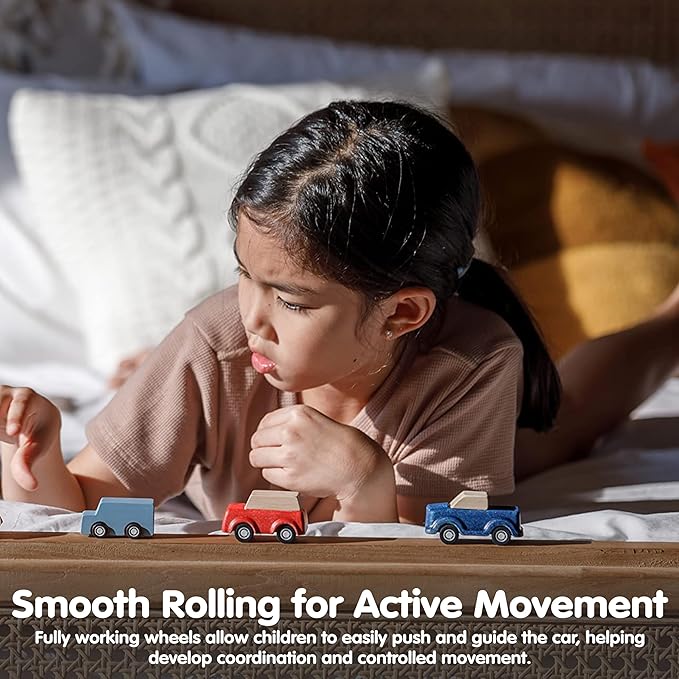 PlanToys® Red SUV Wooden Montessori Vehicle Toy | Early Movement, Imagination and Practical Life Exploration | Eco Friendly Car for Indoor and Outdoor Play