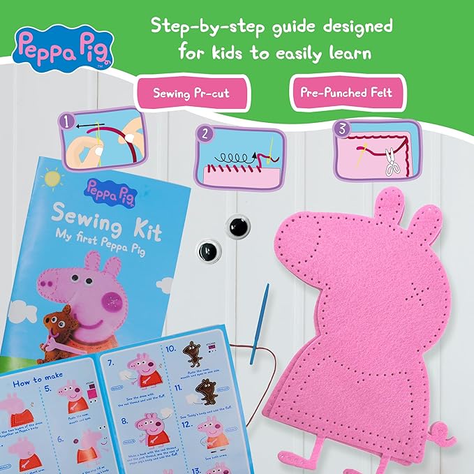 LUPPA My First Sewing Kit for Kids – Peppa Pig Beginner Kids Easy DIY Projects Peppa Pig & Peppa's Bear, Complete Arts & Crafts Set with Instructions & Felt – Girls, Boys Learning to Sew & Embroider