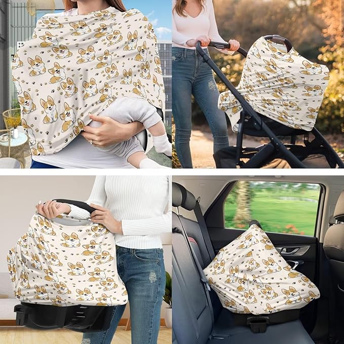 Corgi Basket Covers Nursing Pillow Cover for Baby Paw Prints Multi - use Baby Essentials Breathable Washable Stain Resistant and Scratch Resistant
