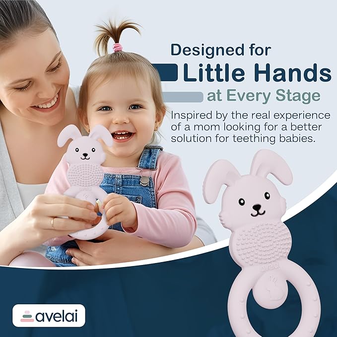 Bunny Baby Teether - Teething Toys for Babies 3-6 Months Teething Relief, Silicone Baby Teether Toys BPA Free, Baby Chew Toys & Infant Toys 0-12 Months, Baby Teethers Boys Girls