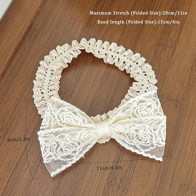 Handmade Baby Girl Headbands in Beige Baby Bows and Floral Lace Headband Bows for Newborns and Toddlers Cute Baby Girl Bows and Newborn Headband Bows