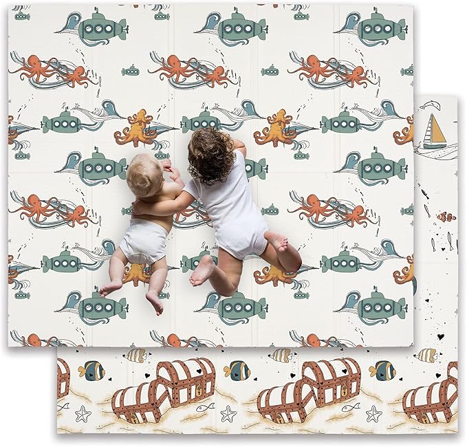JumpOff Jo Foldable Foam Play Mat – Large Waterproof Baby & Toddler Activity Floor Mat, Double-Sided 70 x 59 Inch Play Surface