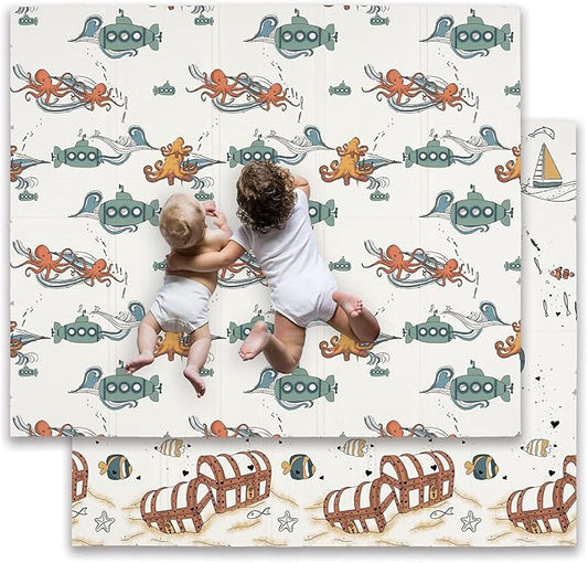 JumpOff Jo Foldable Foam Play Mat – Large Waterproof Baby & Toddler Activity Floor Mat, Double-Sided 70 x 59 Inch Play Surface