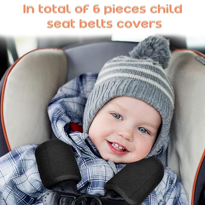 Riakrum 6 Pieces Car Seat Strap Pads Covers for Baby Kids, Carseat Strap Covers Shoulder Pads, Soft Seat Belt Cover for Infant Stroller Safety Belt Cushion for Boy and Girl, 2.4 x 5.7 Inches(Black)