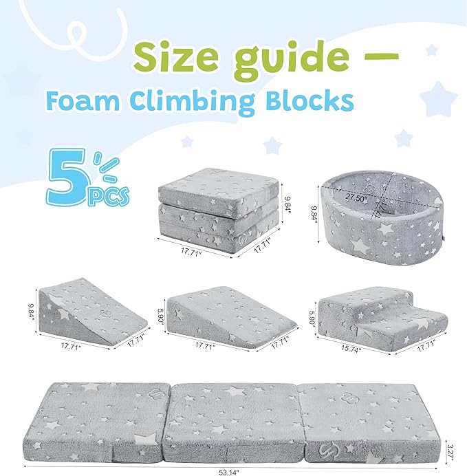Elftopia Foam Climbing Blocks with Ball Pit & Stairs for Toddlers Aged 1-3 -Soft Playset for Indoor Crawling, Foam Playground Set for Baby to Active Playing Inside -(Balls NOT Included),Stars