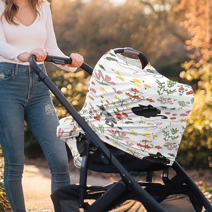 AFPANQZ Cat Floral Car Seat Covers for Babies Stretchy Lightweight Extra Soft Traveling Nursing Cover Breastfeeding Shield Carseat High Chairs Gender Neutral Shopping Carts
