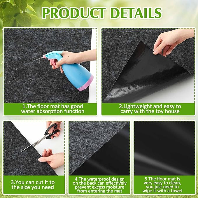 Kids Outdoor Playhouse Mat for Baby Toddlers, 55'' x 53'' Non Slip Washable Activity Rug Playhouse Accessories for Floor Home Ground Children Portable