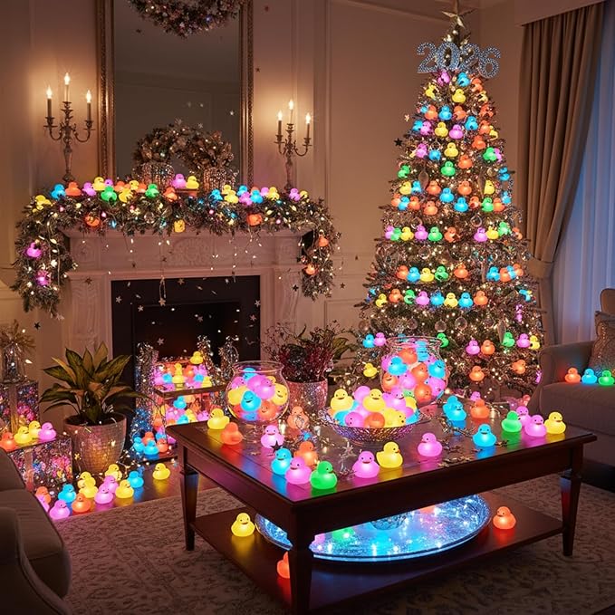 Deekin 198 Pcs LED Light up Rubber Duck 2'' Glow in The Dark Rubber Duck for Birthday Party Supplies Favors Decor Creative Gift Cruise Ducking Games Baskets Fillers Reward