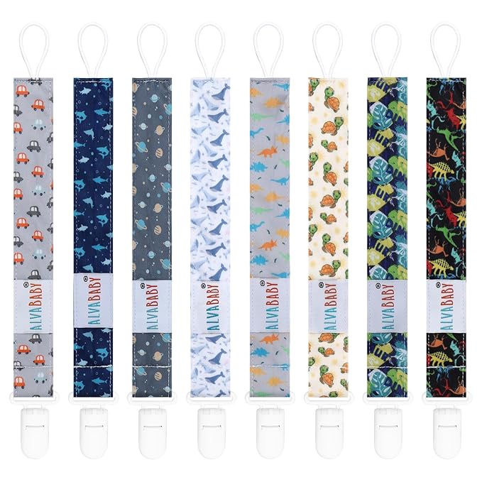 ALVABABY Pacifier Clips 8 Pack Pacifier Binky Paci Holder Leashes for Baby Teethers 8DP08