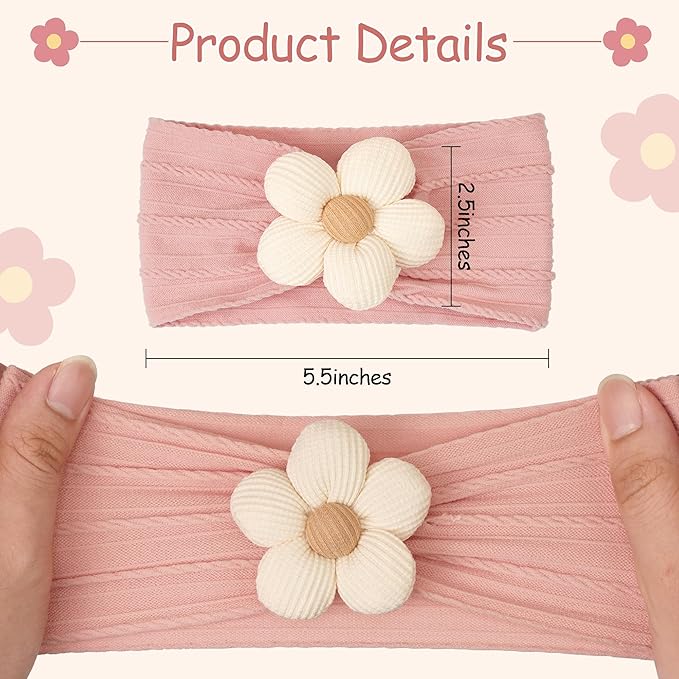 CÉLLOT Baby Flower Headbands Baby Girls Nylon Headbands Baby Essentials Stretchy Hairbands Handmade Hair Accessories for Newborn Infant Toddlers Kids (Pink,Cameo,Salmon)