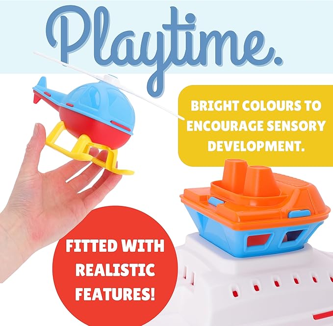 Toyland® 17" Floating Tugboat Bathtub & Pool Toy for Toddlers – Water Boat with Removable Helicopter, Durable Non-Toxic Kids Water Toy for Bath Time, Pool & Outdoor Play (Ages 2+)