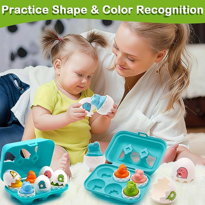 WEEJOYGAM Dinosaur Easter Eggs Toys for Toddlers 1-3, Dino Matching Eggs Easter Basket Stuffers, Montessori Toys for 1 2 3 Year Old Toddler Baby Boy Girl Birthday Easter Gifts Fine Motor Skill Puzzles