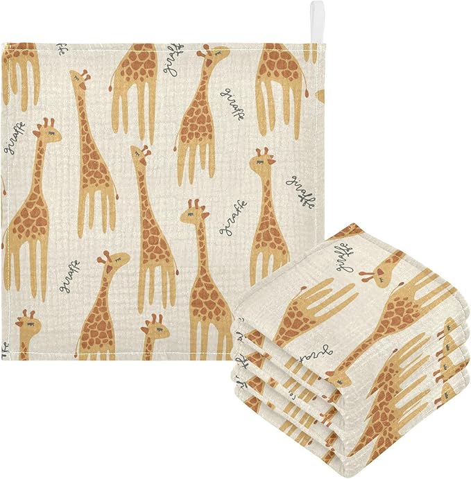 vvfelixl Baby Muslin Washcloths Giraffe Safari Print Baby Burp Cloths Cotton Baby Face Towel for Newborn Infants Boys Girls Soft and Absorbent 11.8 X 11.8In, 3 Pack