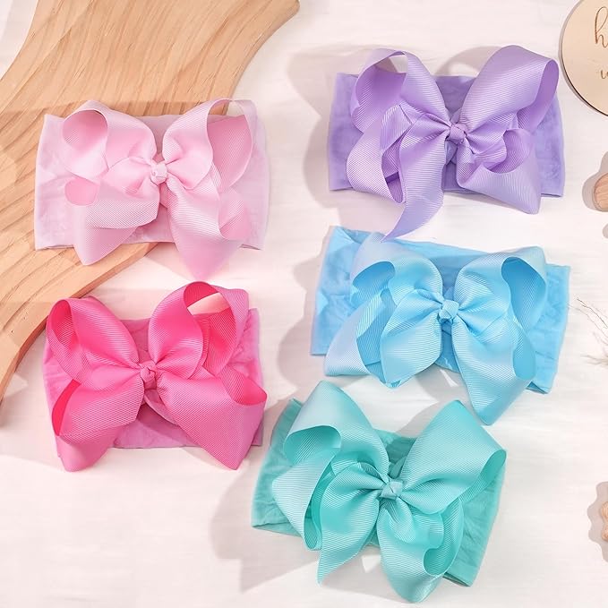 CÉLLOT 20 Colors Baby Bow Wide Turban Headbands Girls Big 5 inches Hair Bows Head Wraps Newborn Infants Toddlers Hairbands