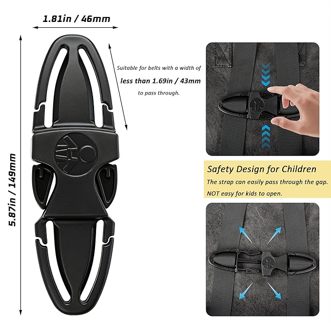 Universal Child Seat Chest Harness Clip, Anti-Escape Seat Buckle Guard Clip Lock, Safety Buckle Lock Replacement for Kids Trend Adjustable Guard, for Stroller (1 Pcs, Black)