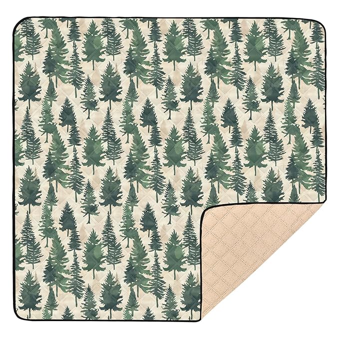 Baby Play Mat Pine Cypress Trees Green 50 x 50 Playpen Mat Baby Play Mats for Floor Play Gym Crawling Mat Non-Slip Cushioned Baby Playmat for Infants, Babies, Toddlers