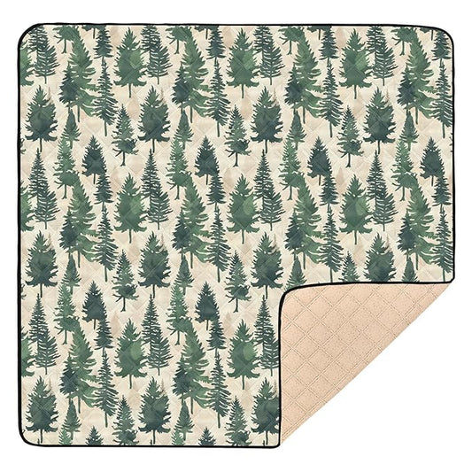 Baby Play Mat Pine Cypress Trees Green 50 x 50 Playpen Mat Baby Play Mats for Floor Play Gym Crawling Mat Non-Slip Cushioned Baby Playmat for Infants, Babies, Toddlers