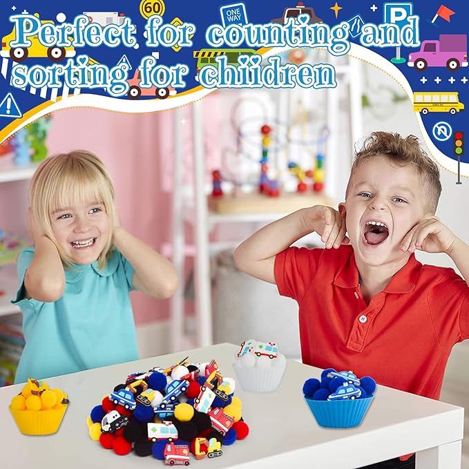 192pcs Cars Sensory Bin Filler Fine Motor Toys Transportation Toys Sensory Bin Items Toy Ambulance Fire Engine Police Car Excavator Taxi for Preschool Education Activities