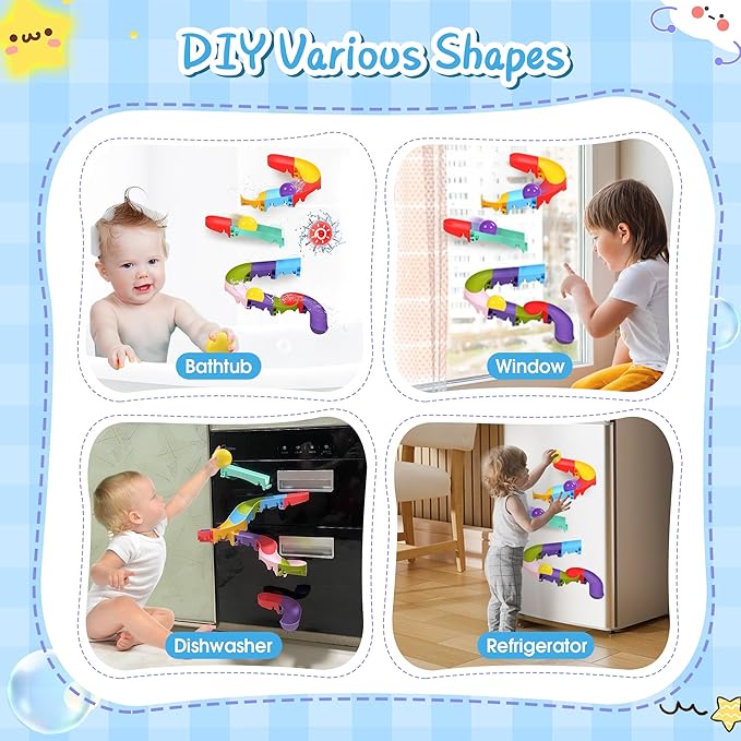 taseyok Toddler Bath Toys, Bathtub Toys Ball Slide Track, DIY Shower Toys with Suction Cups, Christmas Birthday Bath Fun Time Gifts Toys for Girls and Boys Age 2 3 4 5 6