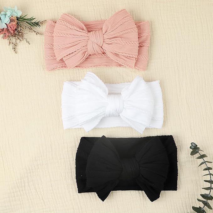 LemonSpace Handmade Baby Girls Headbands Soft Stretchy Nylon Hair Bands Hair Accessories with Bows for Newborn Baby Girls Infant Toddlers Kids (Blush pink)