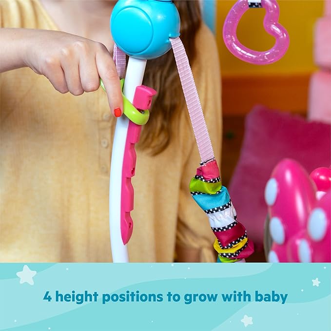 Bright Starts Disney Baby MINNIE MOUSE PeekABoo Baby Activity Center Jumper with 8 Toys, Lights & Sounds, 360-Degree Seat, 6-12 Months (Pink/Blue)