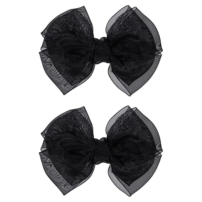 4 inch Black Organza Double Hair Bows Alligator Clips Mesh Ribbon Tulle Decorative Hair Bow Barrettes Halloween Wedding Party Dress Accessory for Toddler Teen Girls Kids