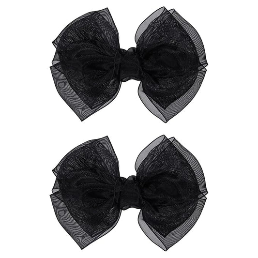 4 inch Black Organza Double Hair Bows Alligator Clips Mesh Ribbon Tulle Decorative Hair Bow Barrettes Halloween Wedding Party Dress Accessory for Toddler Teen Girls Kids