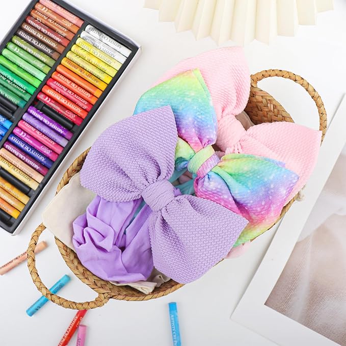 Rainbow Colored Hair bows for Newborn Infant Toddler Baby Girl Pink Purple Headbands 3pcs Girls Hair Accessories Baby Shower Gifts